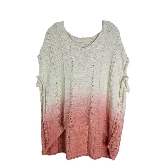 Moth Sweaters - Moth cream pink crochet boho coastal hoodie fringe oversized sweater small/XS